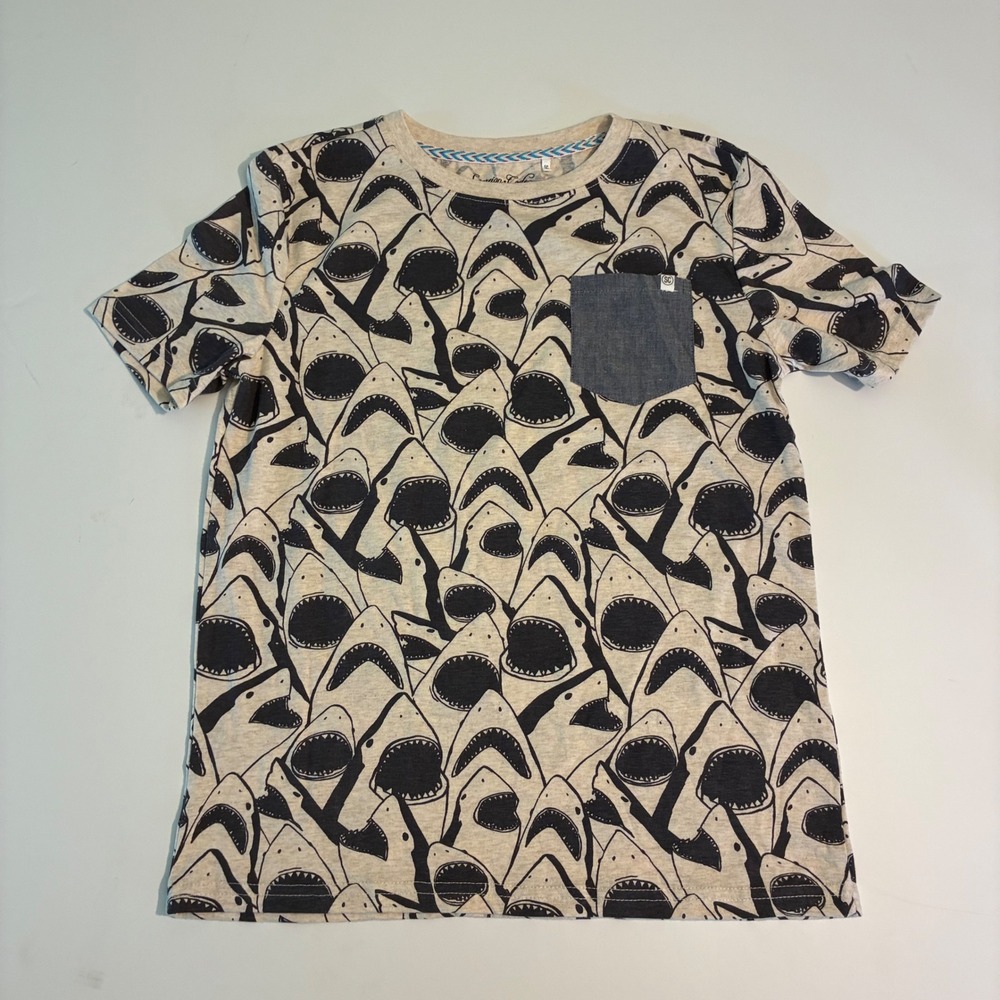 Sovereign‎ Code Boys M 10-12 Shark Print Pocket Tee Oatmeal Grey K32461101AB